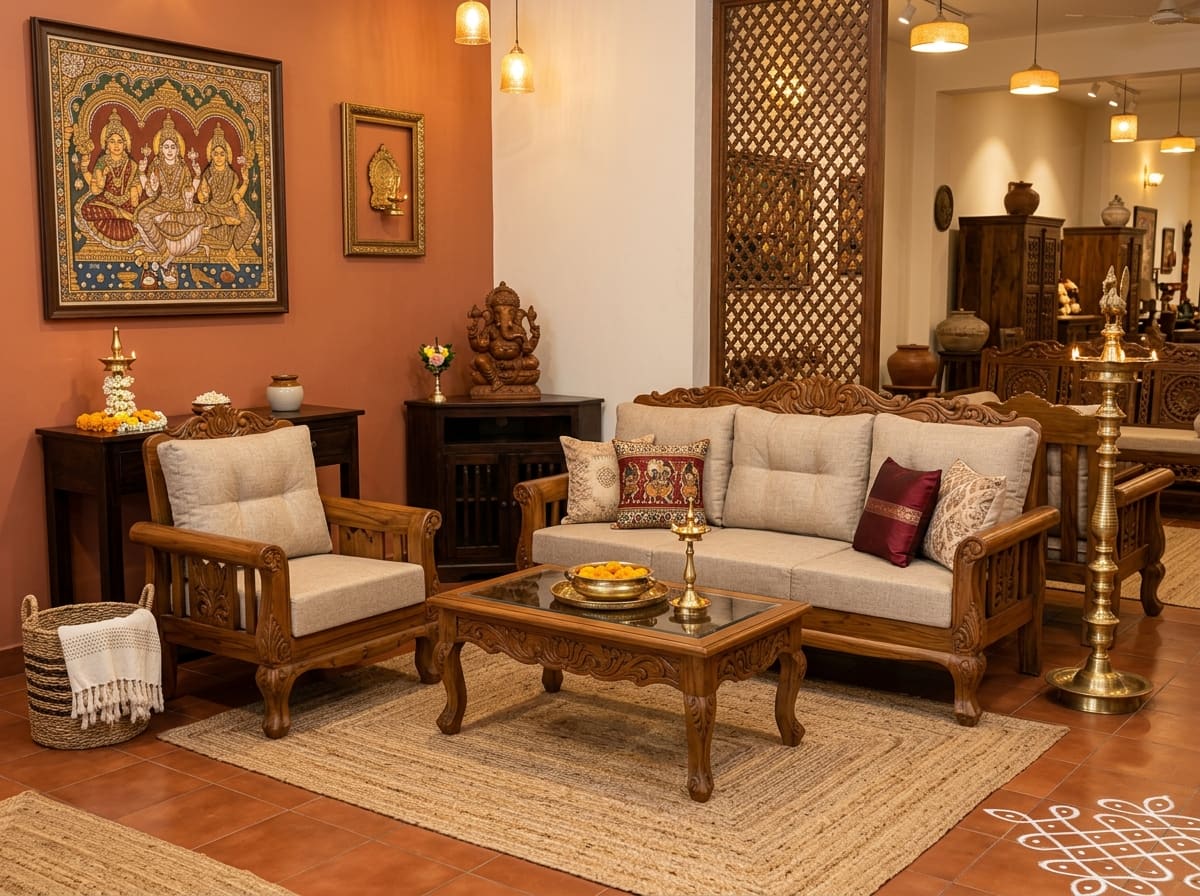 Sheesham Wood Sofa Set (Honey Finish · 3+1+1)
