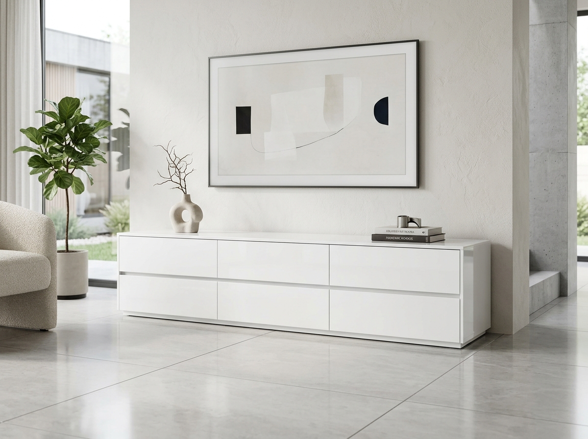 Floor Standing TV Unit (White Gloss · 7 ft)