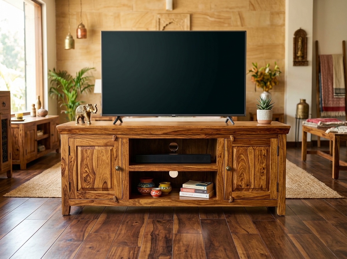 TV Unit with Storage (Sheesham · Honey)