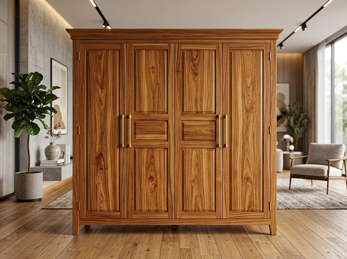 Four-Door Teak Wardrobe (4 Door · Natural Teak)