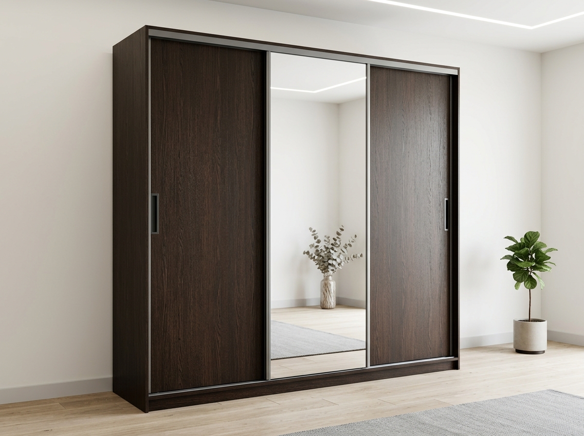 Sliding Door Wardrobe (3 Door · Mirror · Wenge)